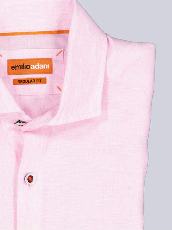 emilio adani Herren Leinen-Kurzarmhemd mit Brusttasche Rosa 40345