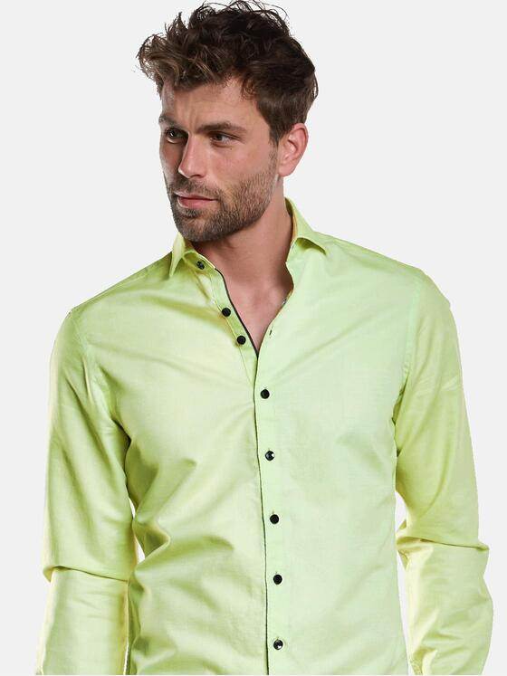 ENGBERS GERMANY Herren Langarm-Hemd mit Leinen-Anteil Limonengelb 33234