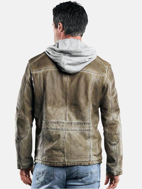 engbers Herren Lederjacke mit abnehmbarer Kapuze Khaki 29064