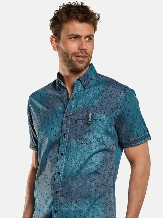 engbers Herren Kurzarm-Hemd gemustert Tuerkis 33039