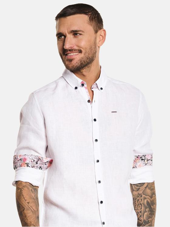 emilio adani Herren Langarm-Hemd aus Leinen Weiß 33090