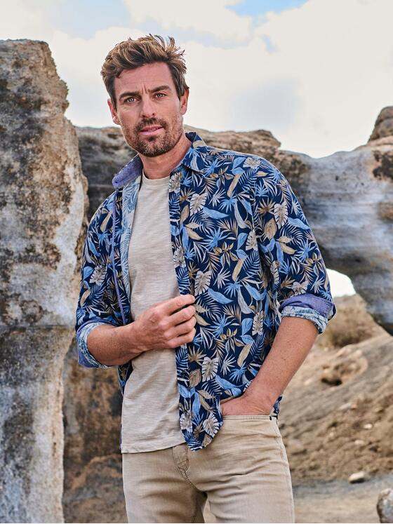 engbers Herren Langarm-Hemd gemustert Blau 37019