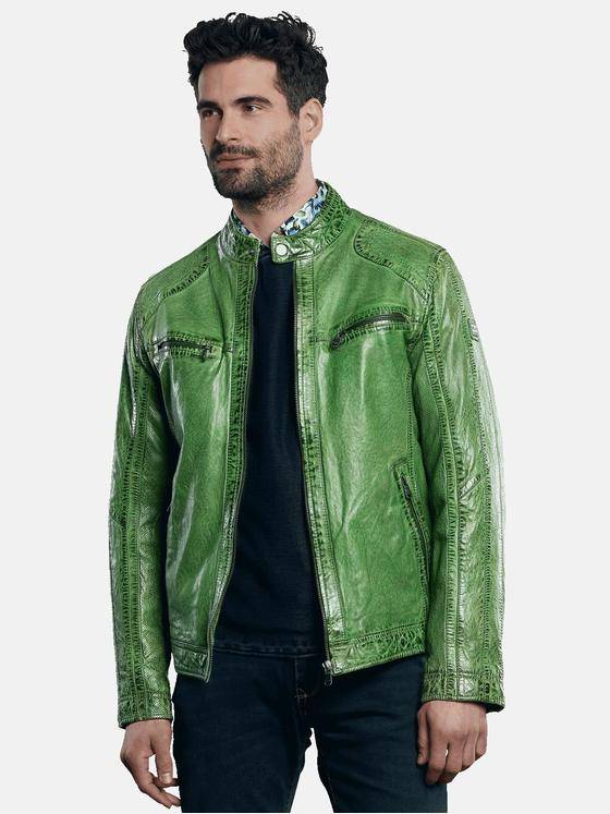 engbers Herren Sportive Lederjacke im Bikerstyle Grasgruen 31035