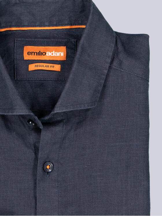 emilio adani Herren Langarm-Hemd aus Leinen Blau 38560