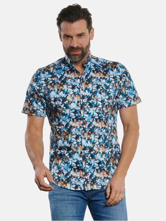 engbers Herren Kurzarm-Hemd gemustert Tuerkis 32665