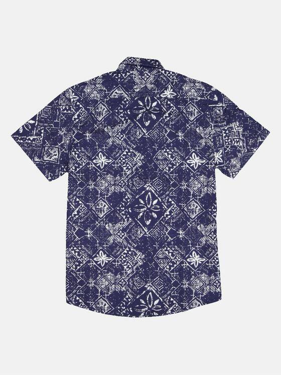 emilio adani Herren Kurzarm-Hemd mit All-Over-Print Blau 33403