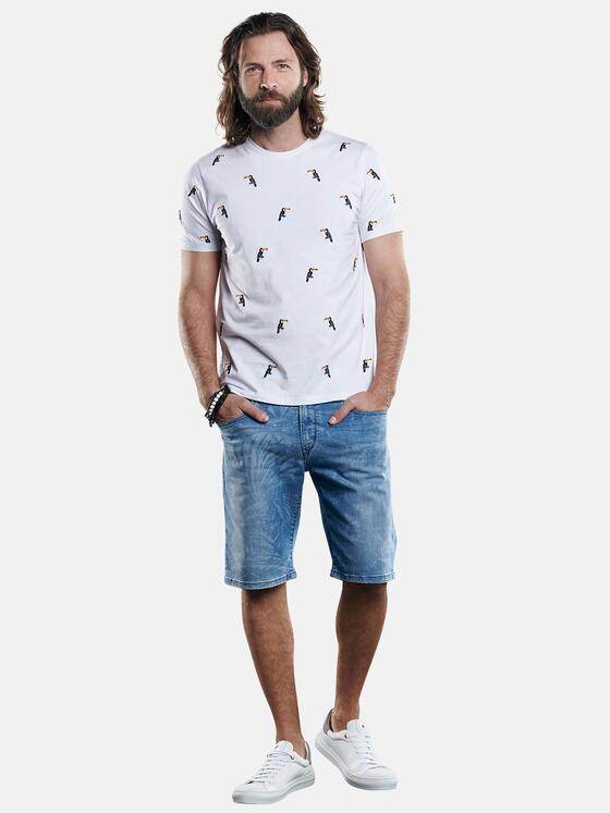 emilio adani Herren Bio-Baumwoll-T-Shirt mit besonderer Tukan Stickerei Weiß 29619