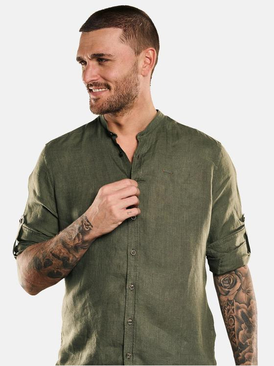 emilio adani Herren Langarm-Hemd aus Leinen Grün 33084
