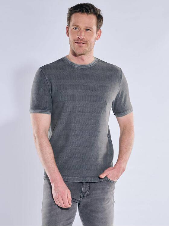 engbers Herren Strukturiertes T-Shirt im Streifendesign Dunkelgrau 40500