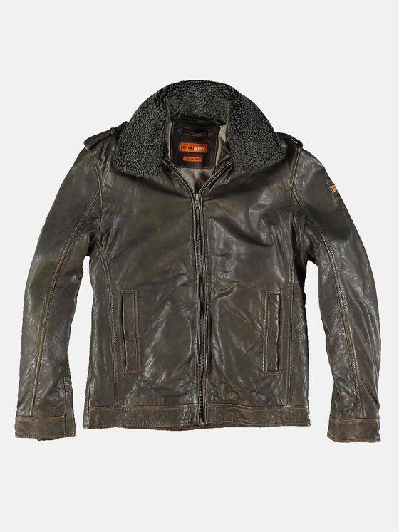 emilio adani Herren Lederjacke mit abnehmbaren Kragen Braun 31876