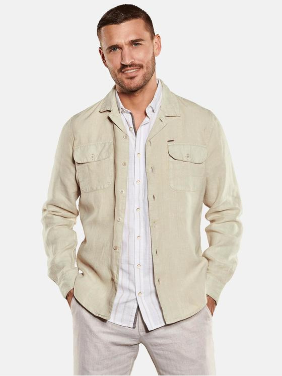 emilio adani Herren Langarm-Hemd aus Leinen Beige 34468