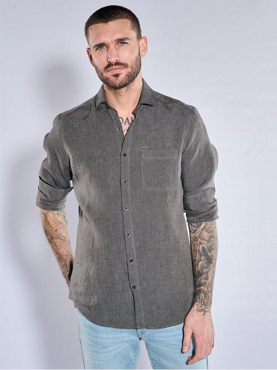 emilio adani Herren Langarm-Hemd aus Leinen Braun 36696