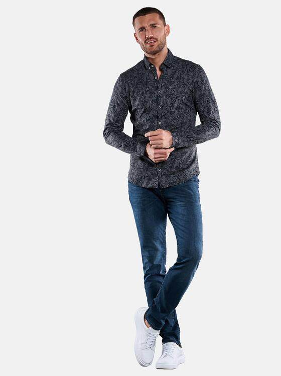 emilio adani Herren Langarm-Hemd mit floralem Print Türkis 33344