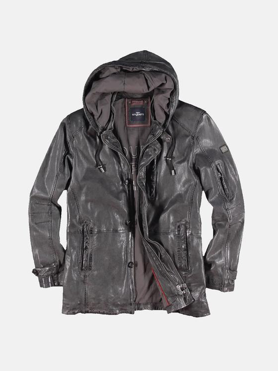 engbers Herren Lederparka mit Kapuze Grau 30218