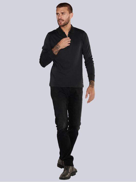 emilio adani Herren Langarm-Shirt mit Polo-Kragen Schwarz 36136