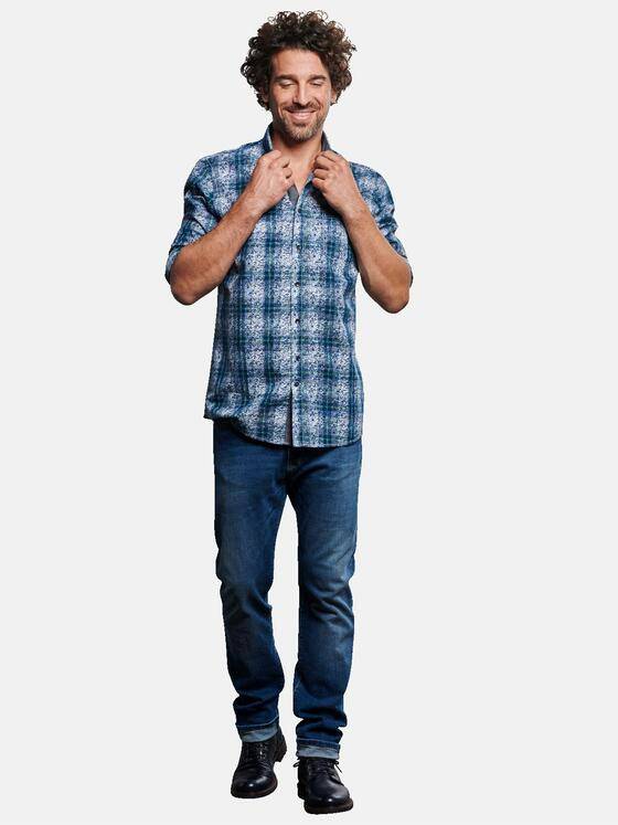 engbers Herren Langarm Hemd gemustert Saphirblau 32553