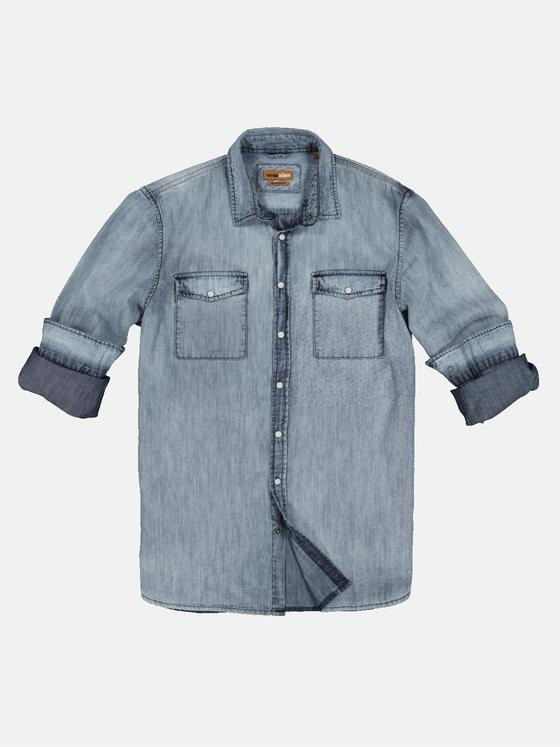 emilio adani Herren Langarm-Hemd aus Jeans-Stoff Blau 32619