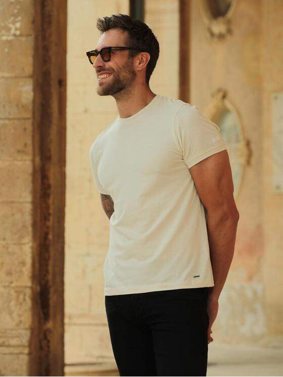 emilio adani Herren T-Shirt uni Beige 37294