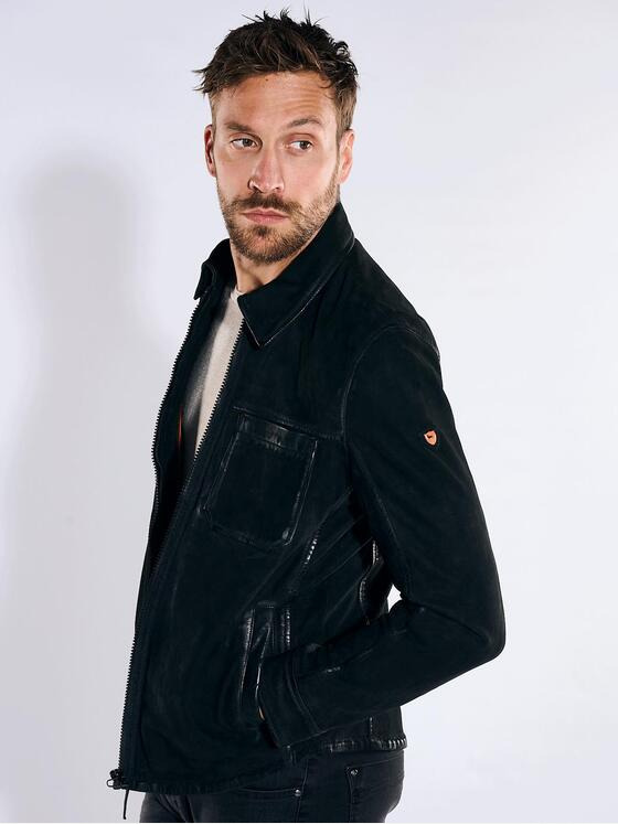 emilio adani Herren Lederjacke slim fit Schwarz 36199
