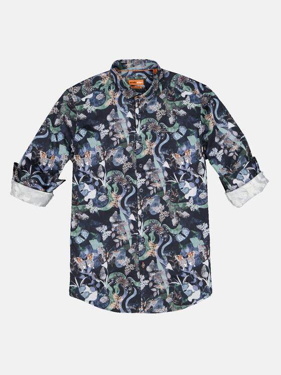 emilio adani Herren Langarm-Hemd mit All-Over-Print Grau 33338