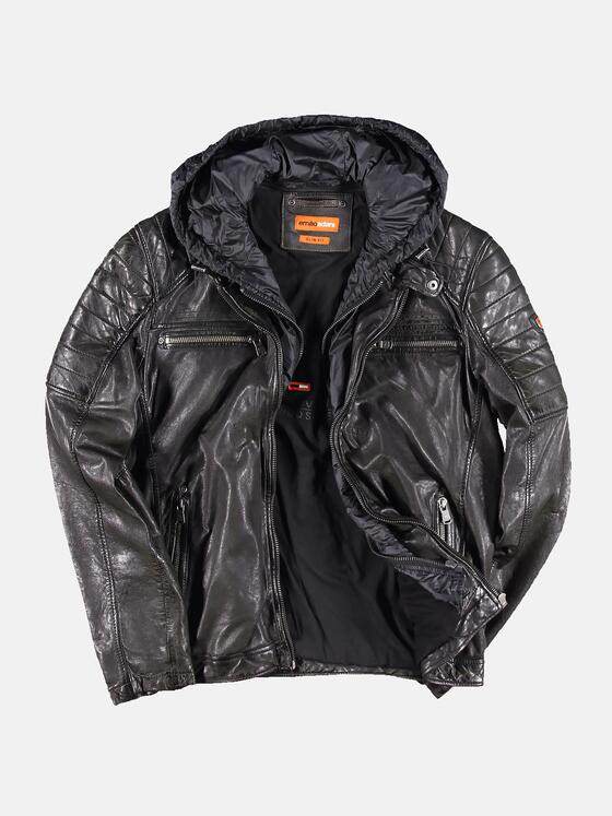 emilio adani Herren Lederjacke mit abnehmbarer Kapuze Grün 30198