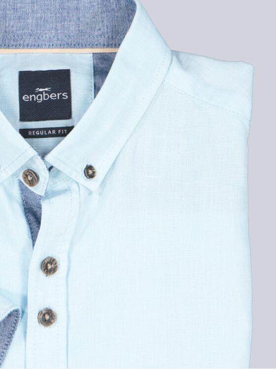 engbers Herren Kurzarm-Hemd mit Leinenanteil Hellblau 38383