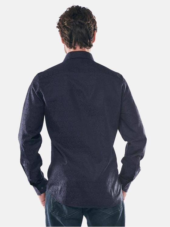 ENGBERS GERMANY Herren Gemustertes Langarmhemd aus Baumwolle Saphirblau 30531