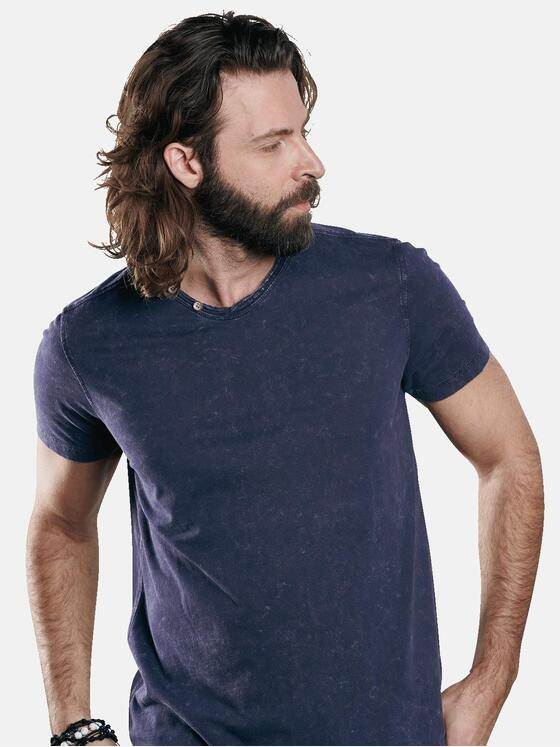 emilio adani Herren V-Neck T-Shirt mit spannendem Farbeffekt Blau 29682