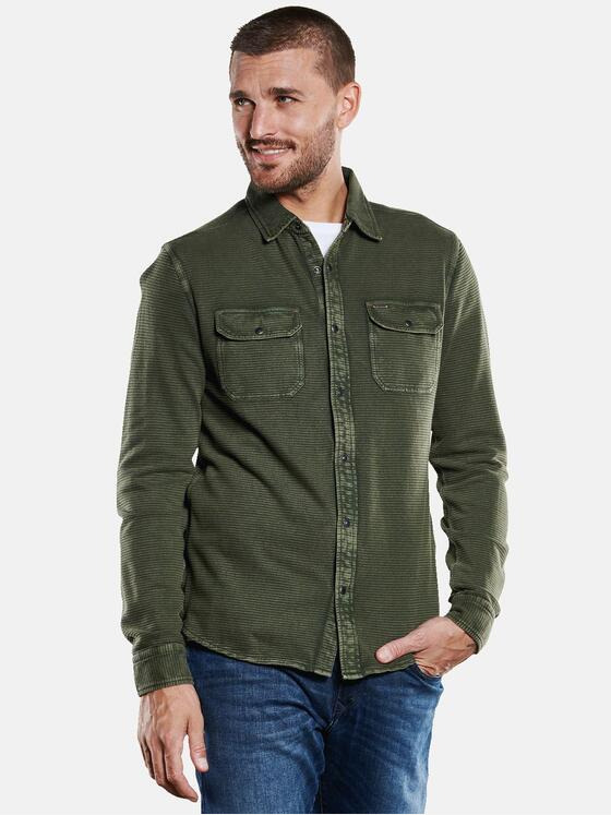 emilio adani Herren Langarm-Shirt mit Polokragen Grün 33732