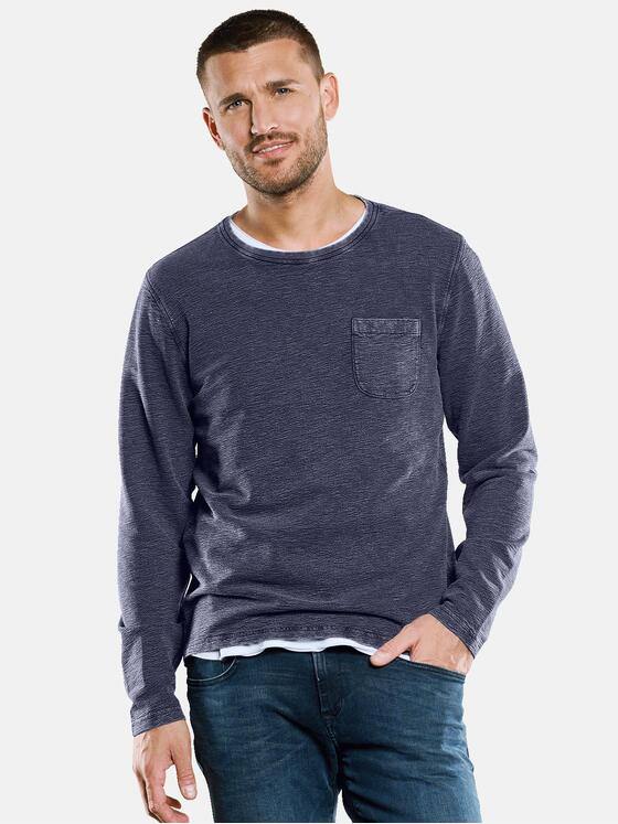 emilio adani Herren Langarm-Shirt mit feiner Struktur Blau 33421