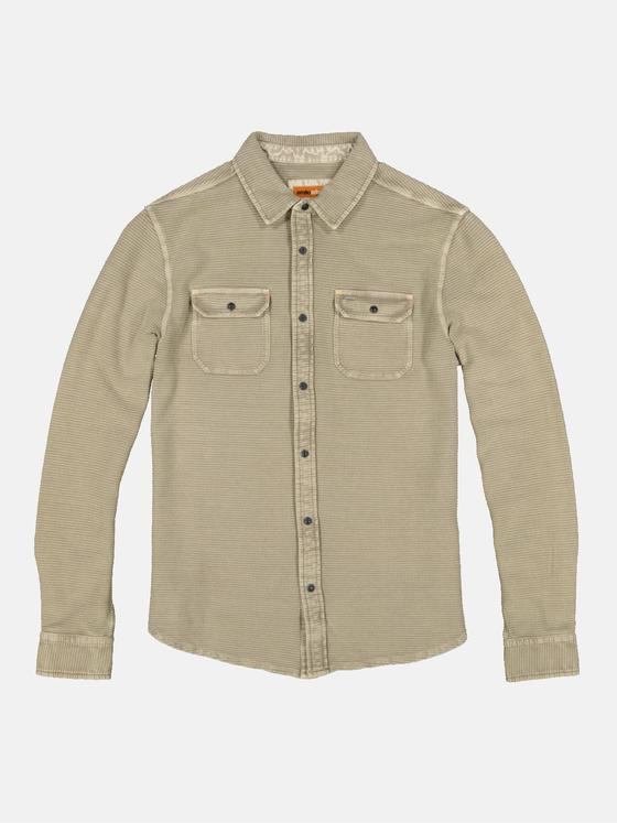 emilio adani Herren Langarm-Shirt mit Polo-Kragen Beige 34111