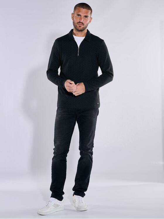 emilio adani Herren Polo-Shirt langarm strukturiert Schwarz 38025