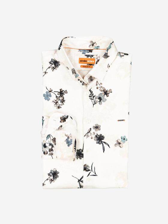 emilio adani Herren Langarm-Hemd gemustert Beige 38007