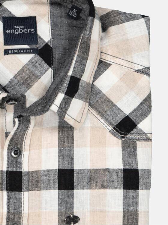 engbers Herren Kurzarm-Hemd kariert Beige 35075