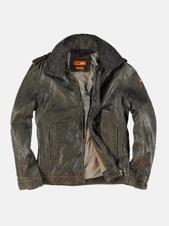 emilio adani Herren Lederjacke mit abnehmbaren Kragen Braun 31876