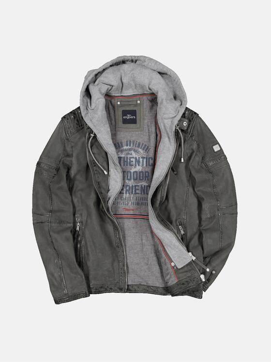 engbers Herren Lederjacke mit abnehmbarer Kapuze Dunkelgrau 33309