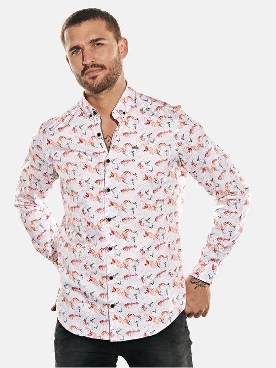 emilio adani Herren Langarm-Hemd gemustert Dunkelorange 31954