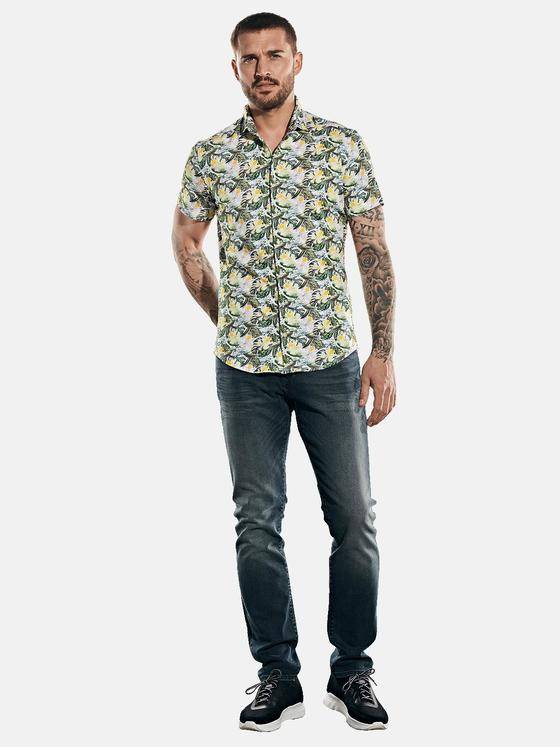 emilio adani Herren Modisches Halbarmhemd mit Tropical Print Gelb 31560
