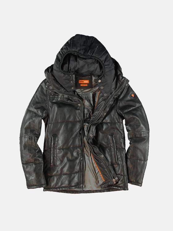 emilio adani Herren Lederjacke in Steppoptik Schwarz 31875