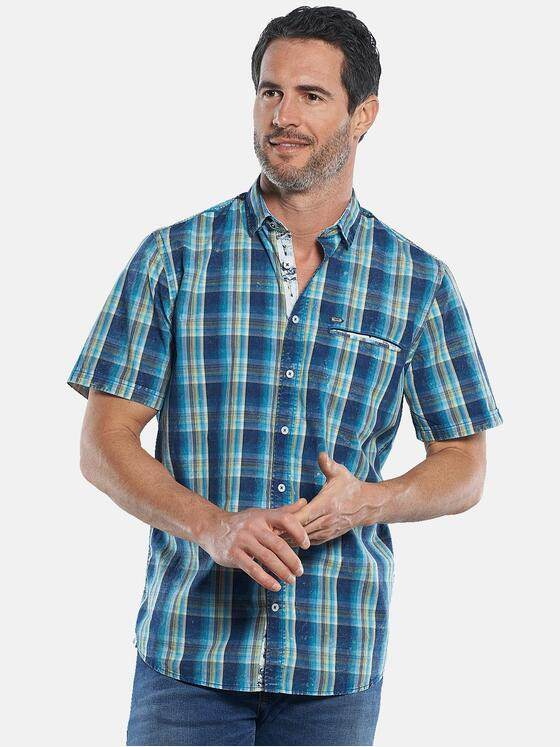 engbers Herren Sommerliches Karohemd mit dezenten Kontrastdetails Cyanblau 29609