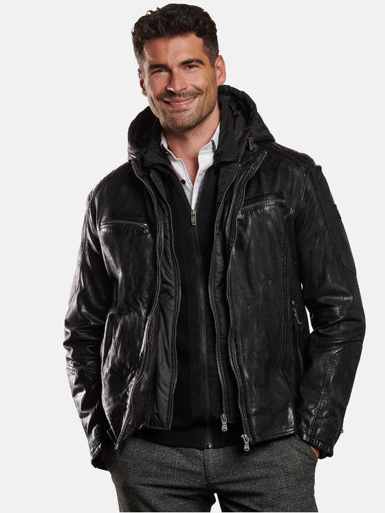 engbers Herren Lederjacke mit Inlet Schwarz 32255