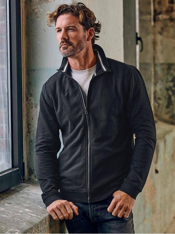 emilio adani Herren Sweatjacke mit Stehkragen Schwarz 39908