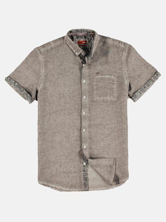 emilio adani Herren Kurzarm-Hemd-uni Beige 31611