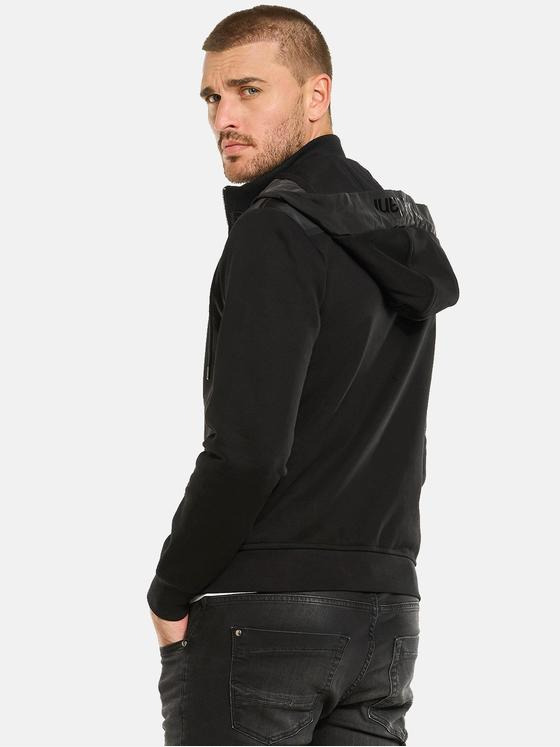 emilio adani Herren Sweatjacke mit abnehmbarer Kapuze Schwarz 34114