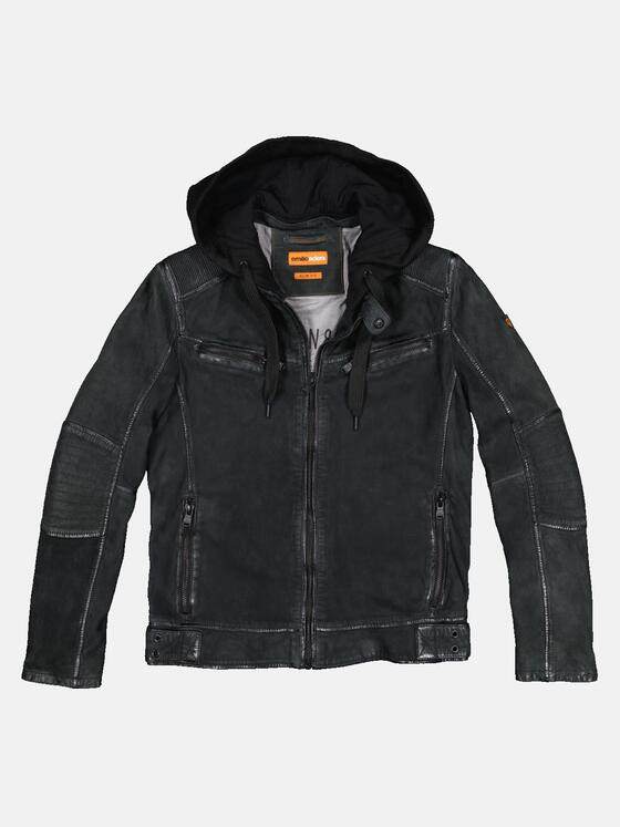 emilio adani Herren Lederjacke mit abnehmbarer Kapuze Blau 33303
