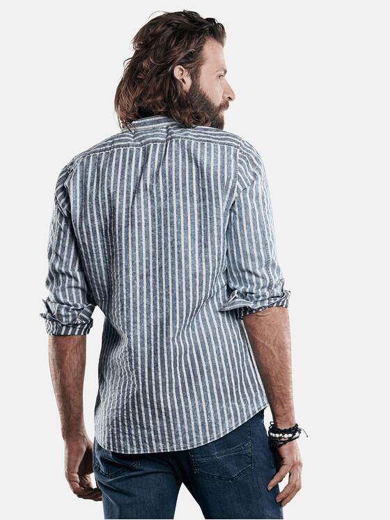 emilio adani Herren gestreiftes Stehkragenhemd Blau 29952