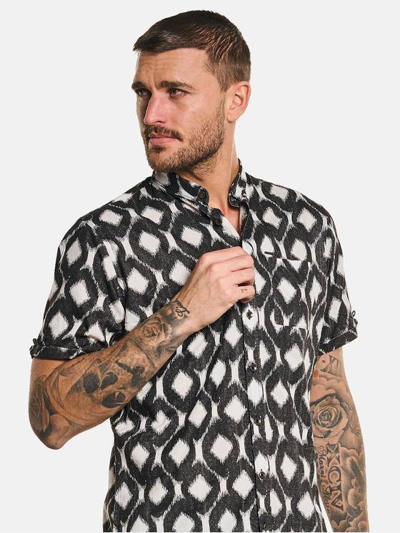 emilio adani Herren Kurzarm-Hemd mit All-Over-Print Schwarz 32631