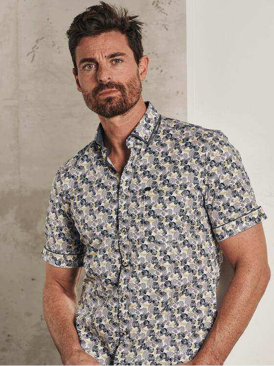 engbers Herren Kurzarm-Hemd gemustert Zitronengelb 32621