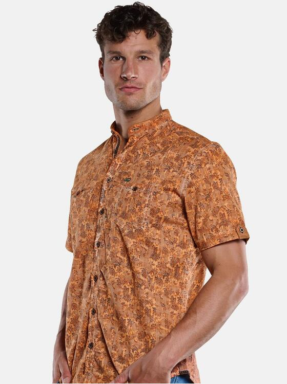 engbers Herren Kurzarm-Hemd mit floralem Print Dunkelorange 33437