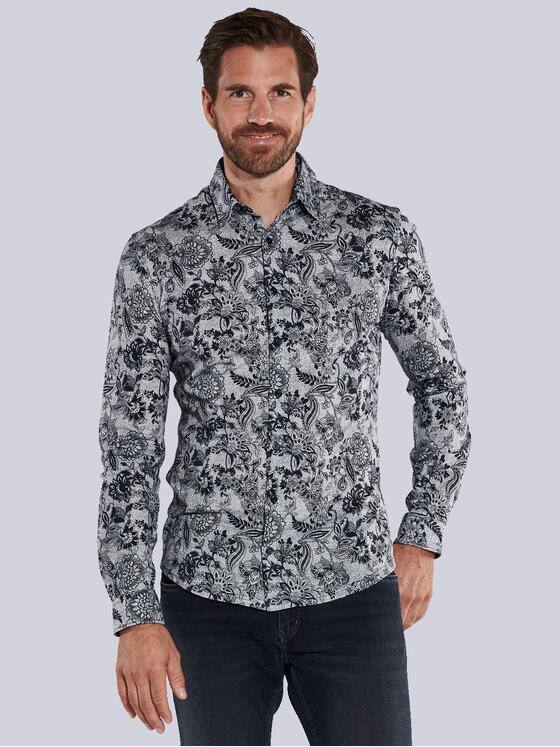 ENGBERS GERMANY Herren Langarm-Hemd aus Jersey Blau 35648